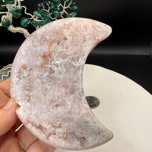 Pink Amethyst Agate Moon Carving Druzy Crystal Natural 293g
